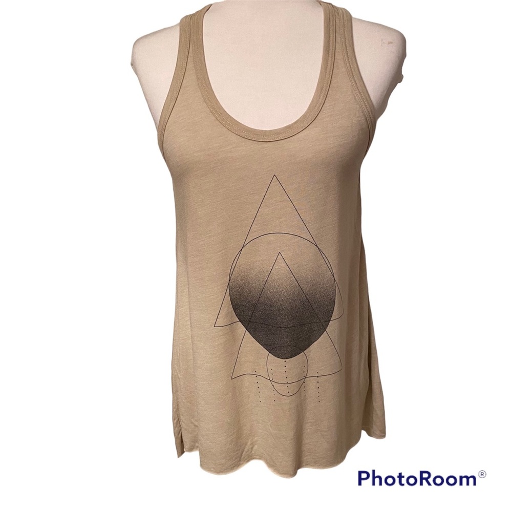 PROJECT SOCIAL T TOP TEE TANK SLEEVELESS TAN RACERBACK GEOMETRIC DESIGN SIZE S